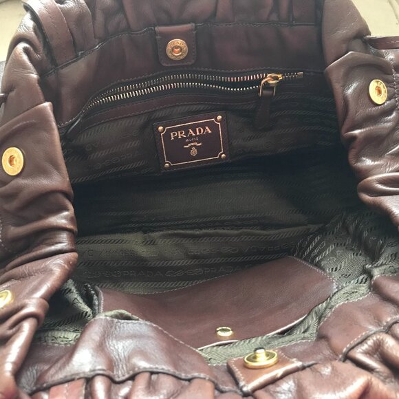 Prada Brown Leather Drawstring Tote Bag - Picture 9 of 10